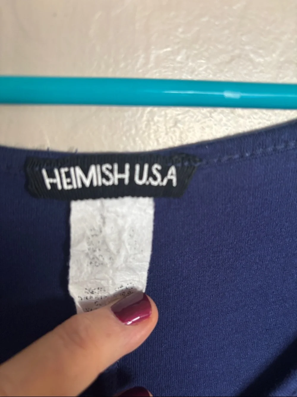 HEIMISH USA Navy Blue Short Sleeve Faux Embroidered V-Neck Tunic - Picture 4 of 7